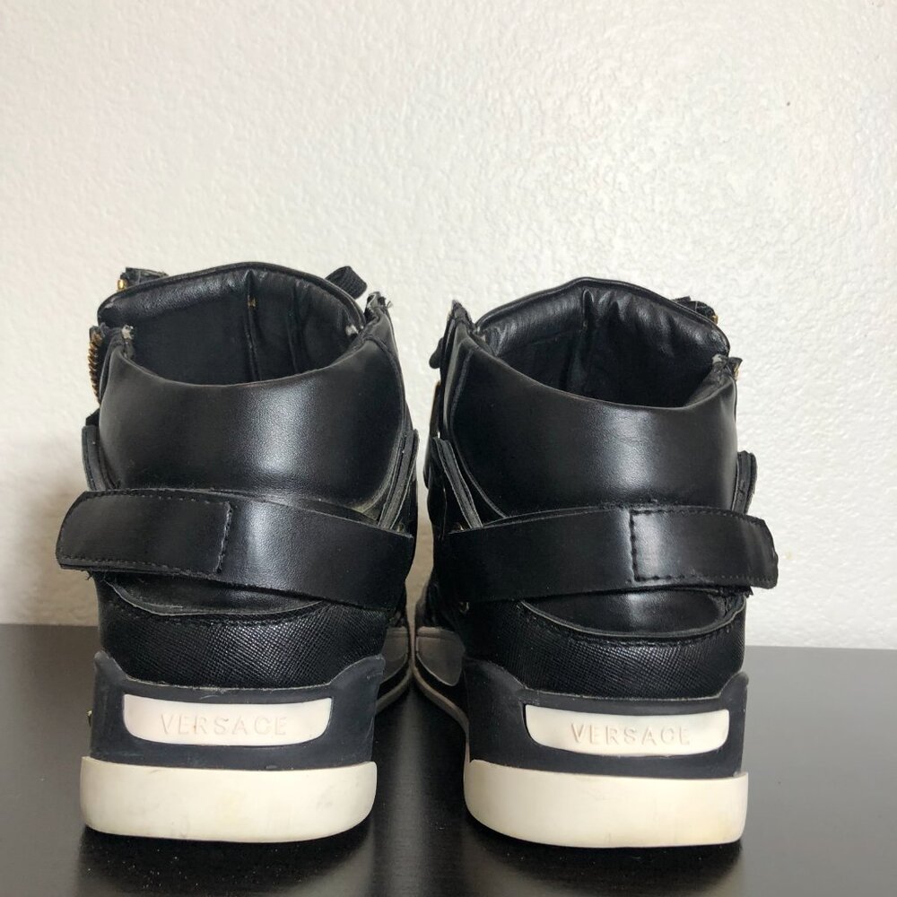 Versace Medusa High Top Sneakers – Black Leather Gold Hardware – Men’s Size 44 - Picture 3 of 14